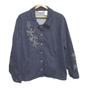 Drapers & Damons Denim Jacket 3X Floral Sequin Embroidered Boho Classic Casual